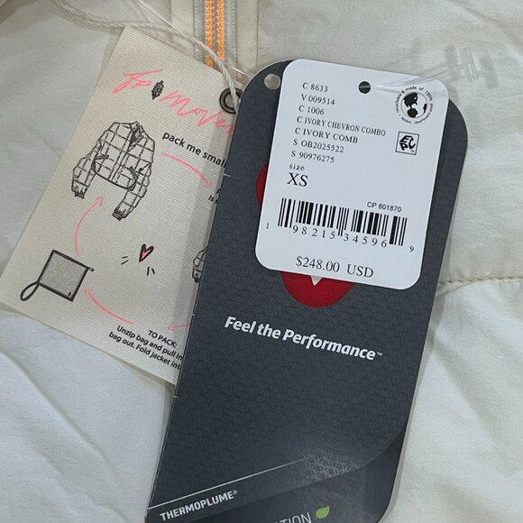 NWT Free People Movement X Hatch Printed Puffer Jacket Ivory Chevron Combo, XS - Picture 8 of 8